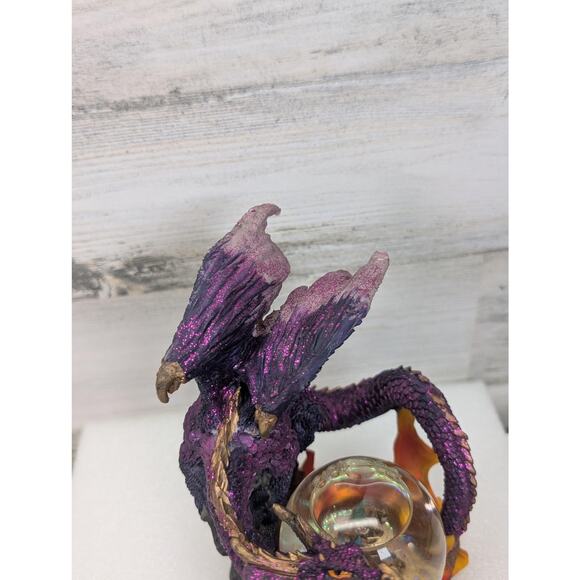 Purple Dragon Wizard Crystal Ball Resin Figurine Statue Fantasy Flames Glitter - Picture 11 of 14